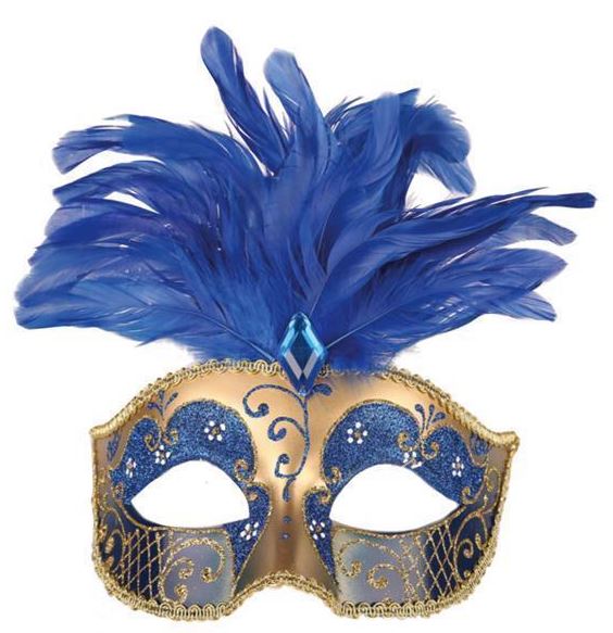 verkoop - attributen - Themafeest - Venetiaans masker blauw met kleine pluimen